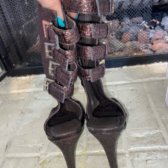 Halston Bronze Metallic Heel Strap Up Boots/Shoes Size 40 (10) - Picture 3 of 7
